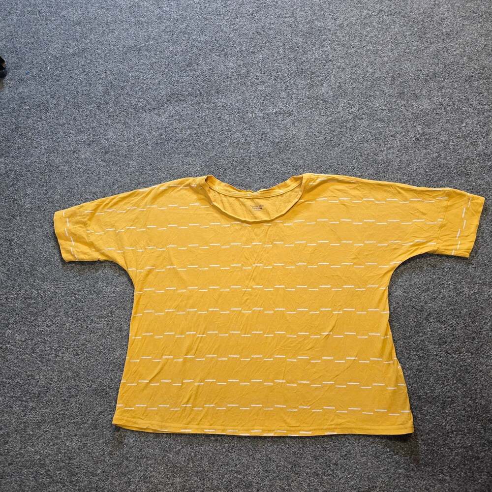 Garnet Hill Top Womens Small Yellow Striped Short Sleeve Boxy Stretchy Casual